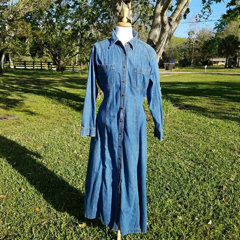 Vintage Laura Ashley Blue Denim Maxi Dress 8